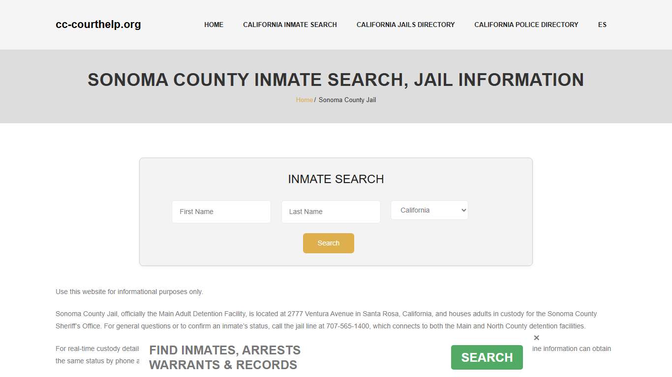 Sonoma County Inmate Lookup, Jail Roster